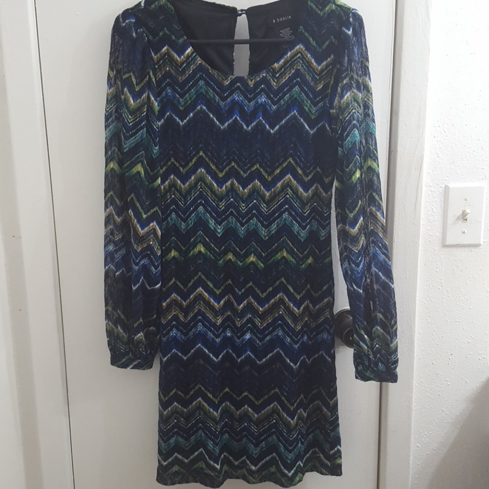 Peacock colored dress